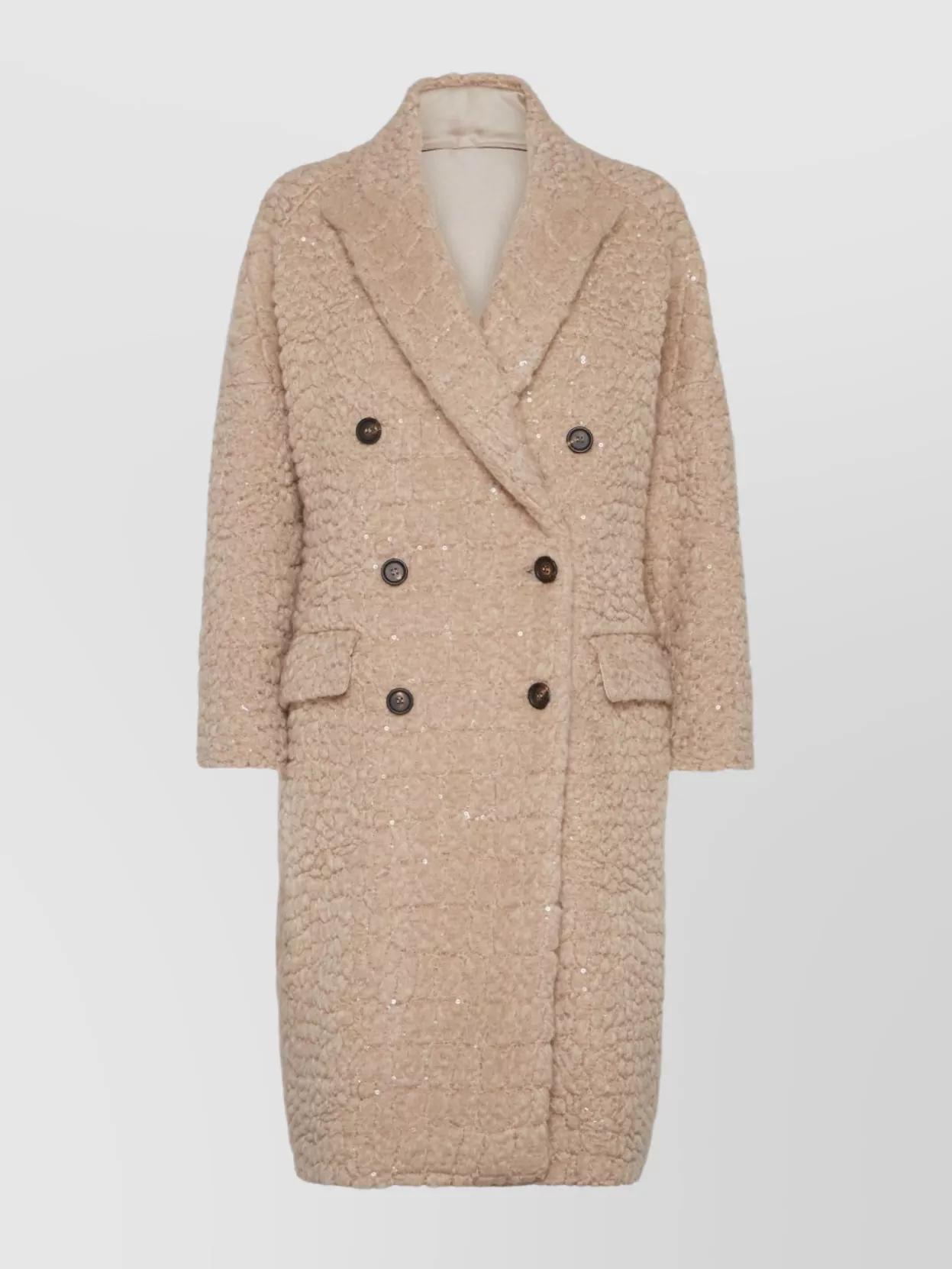 Brunello Cucinelli Boucle Double-breasted Coat Sequin Embellishment In Neutral
