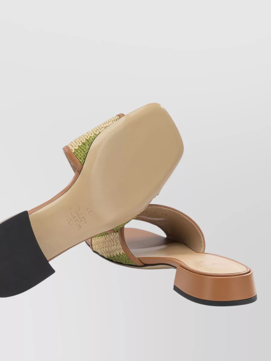 Valentino Garavani Leather Raffia Slide Sandals