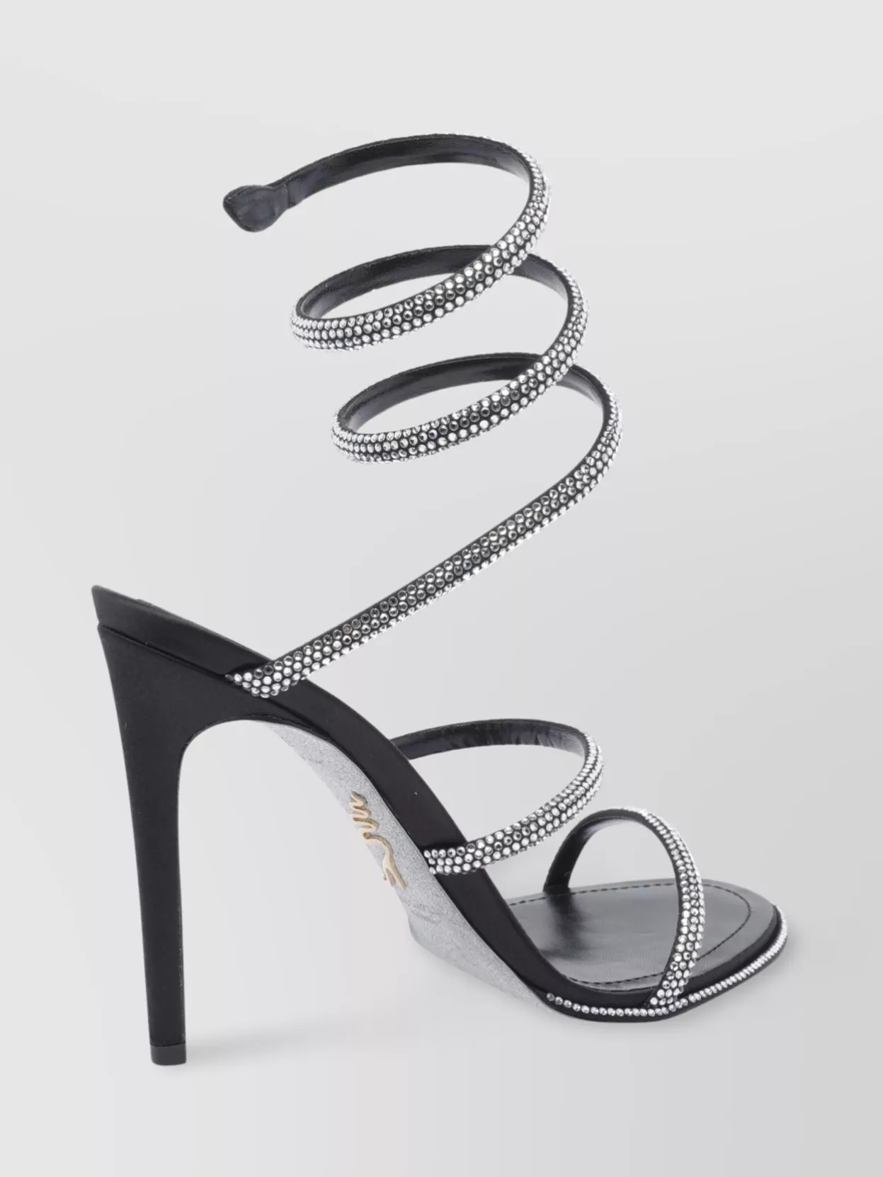 René Caovilla Strappy Leather Sandals Stiletto Heel In Black