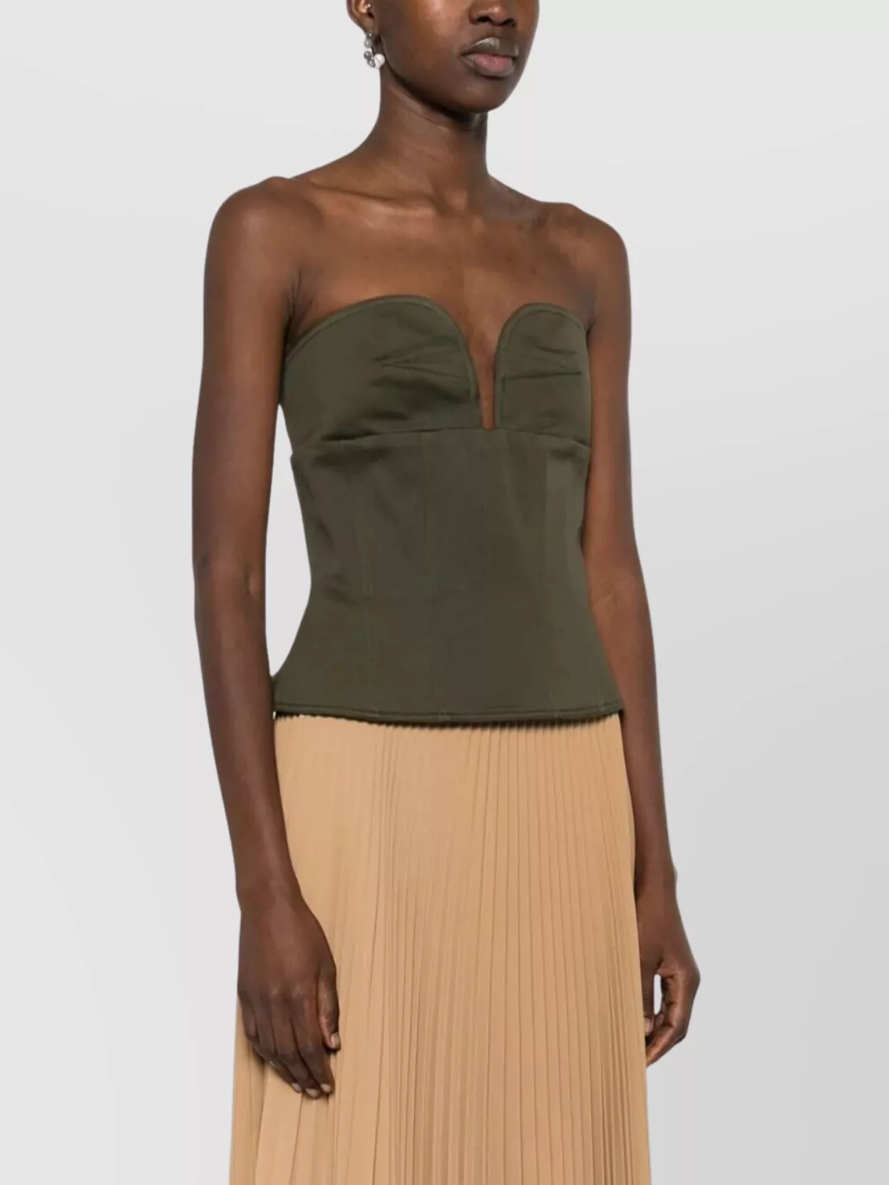Max Mara Strapless Pleated Top Asymmetric Hem In Green