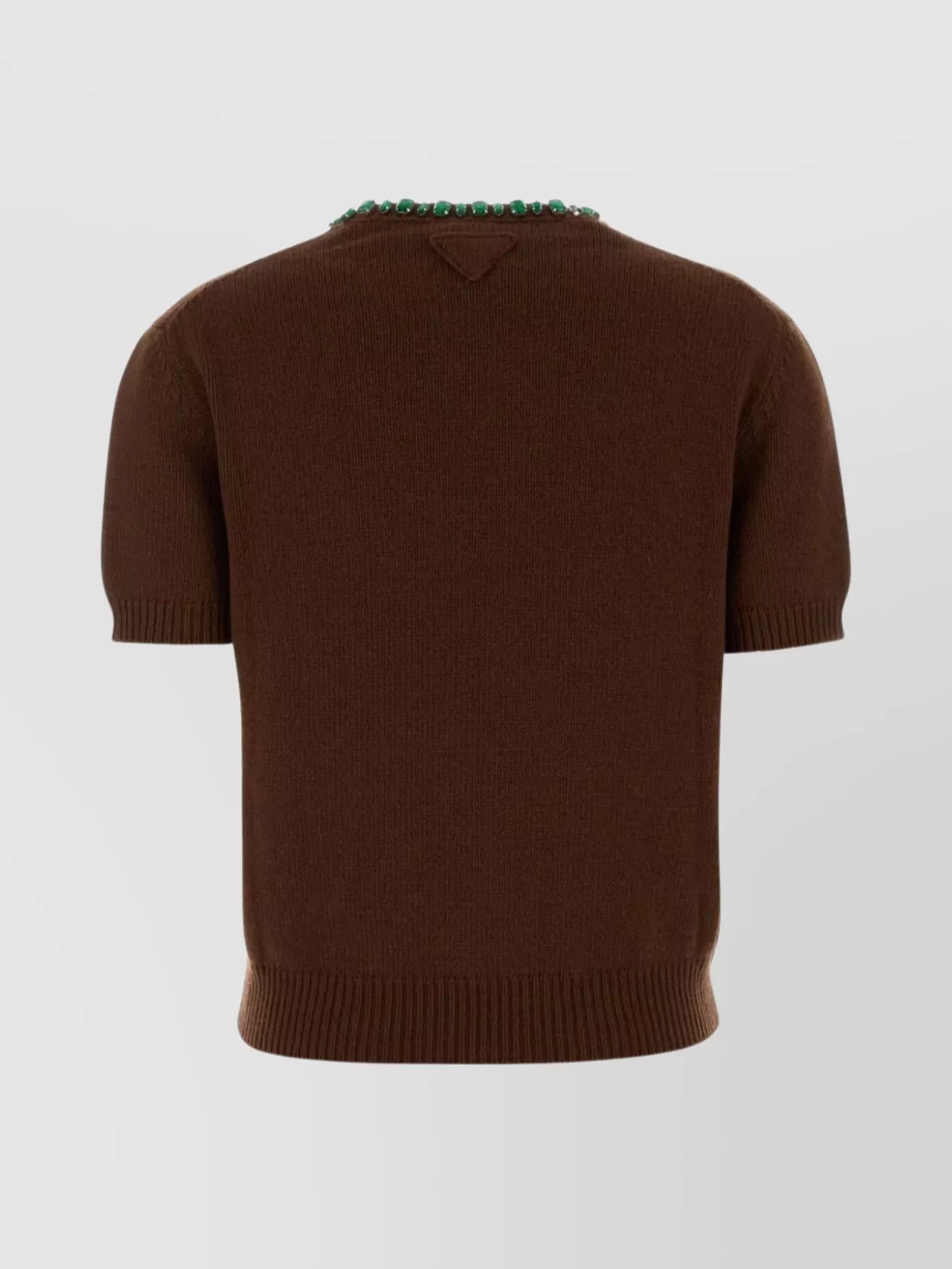 Prada Knit Sweater Embellished Neckline In Brown