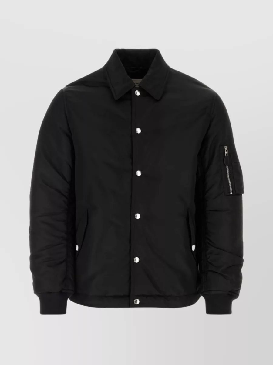 Shop Alexander Mcqueen Stand-up Collar Ribbed Nylon Jacket In Black