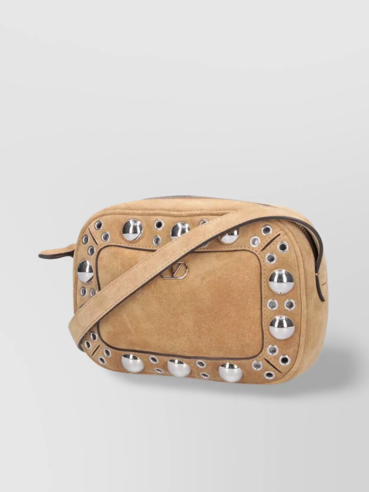 Valentino Studded Suede Shoulder Bag With Adjustable Strap