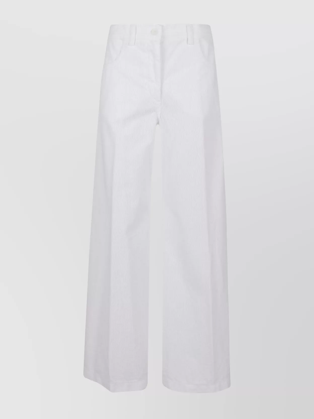 Shop Aspesi Wide Cut Velvet Trousers With Belt Loops And Back Pockets In White