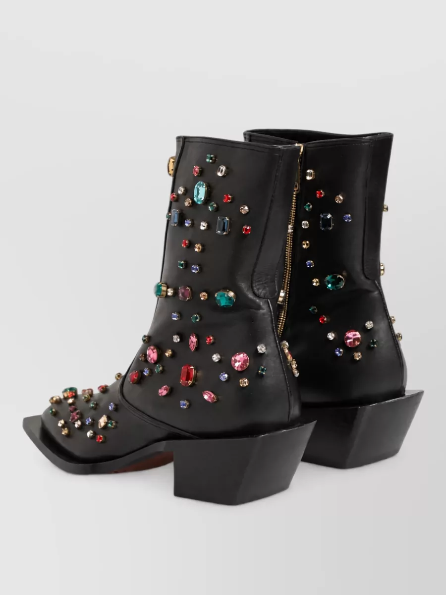 Dolce&Gabbana Crystal Embellished Leather Ankle Boots