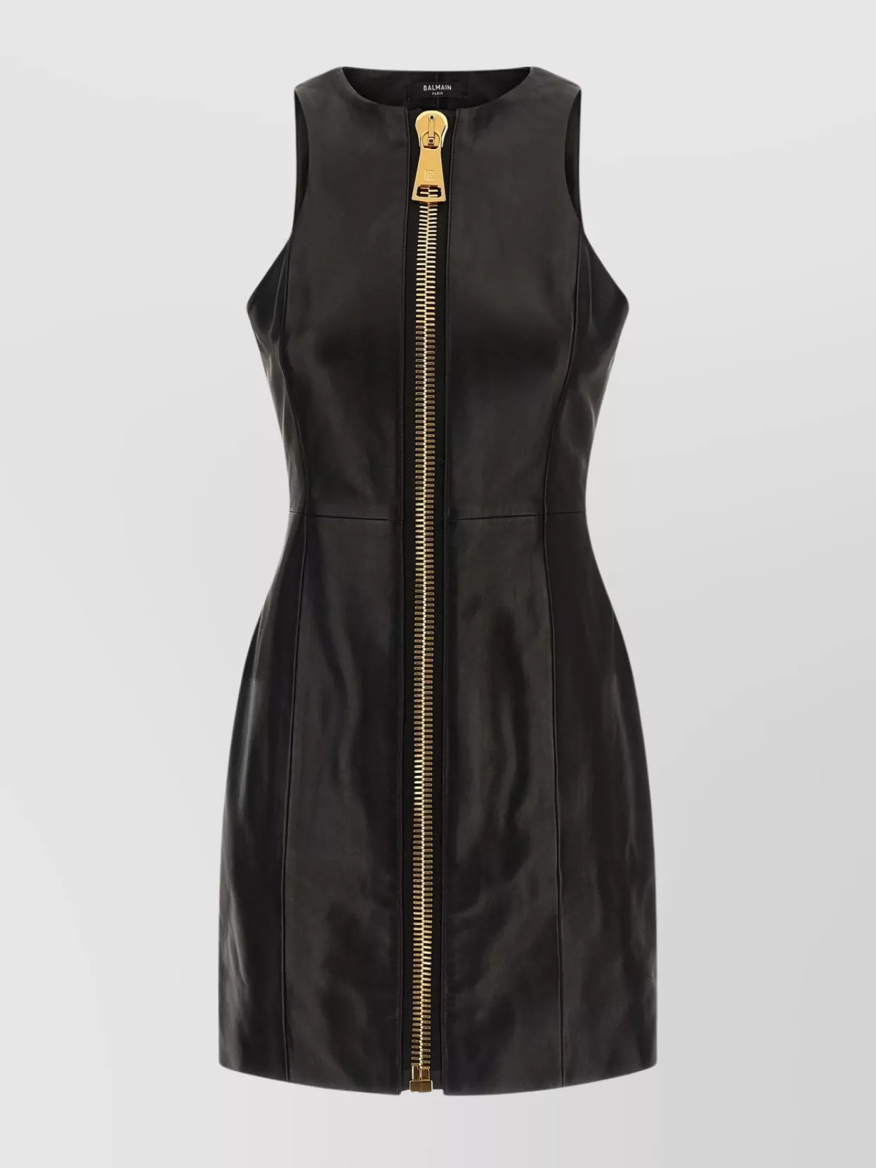 Balmain Long Leather Dress Zip Detail In Animal Print