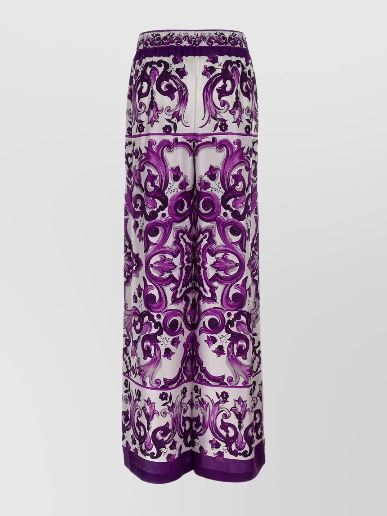 Dolce & Gabbana Majolica Print High Rise Wide Leg Pants In Purple
