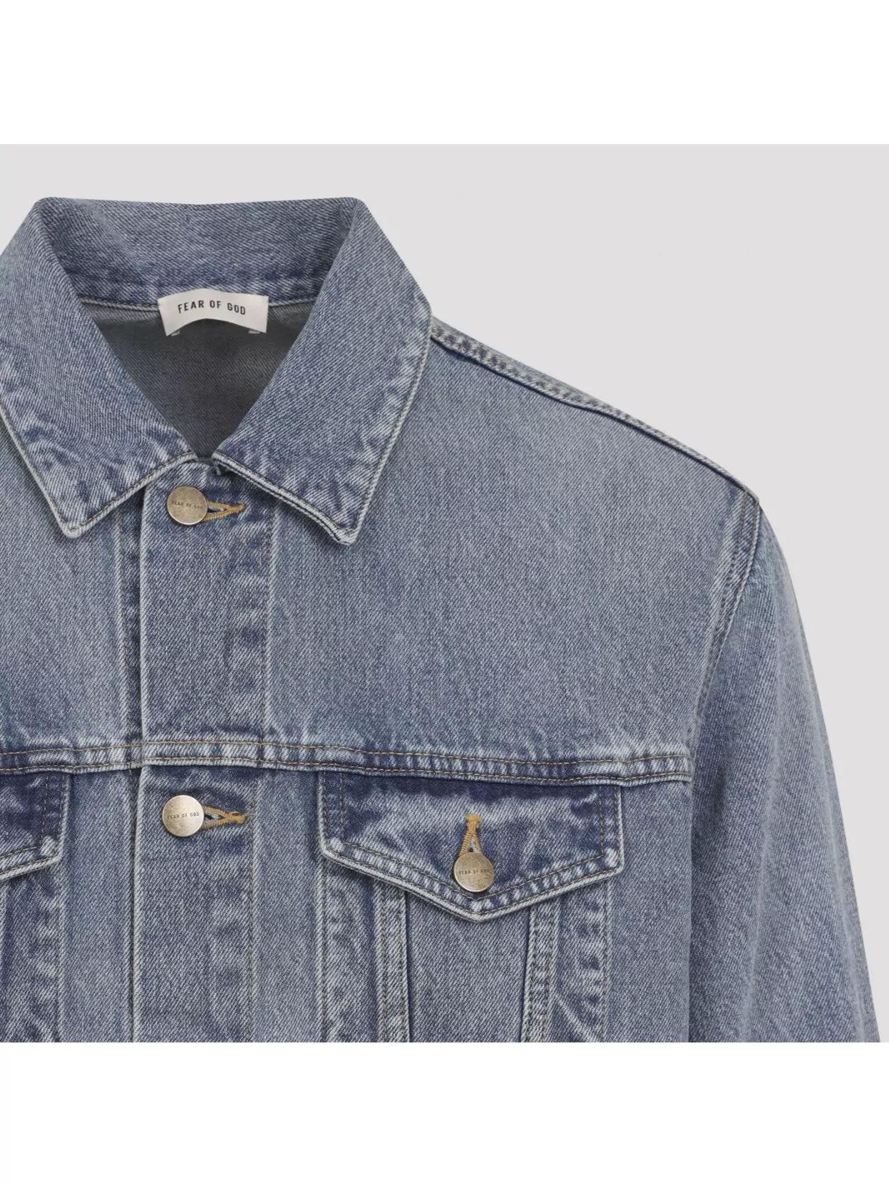 Fear Of God Light Indigo Blue Cotton Trucker Jacket With Overwashed Effect In Blue