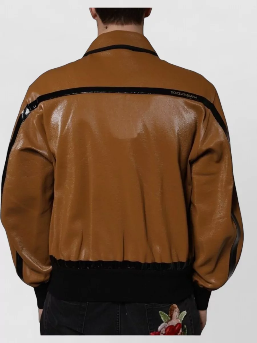 Dolce&Gabbana Leather Ribbed Bomber Jacket