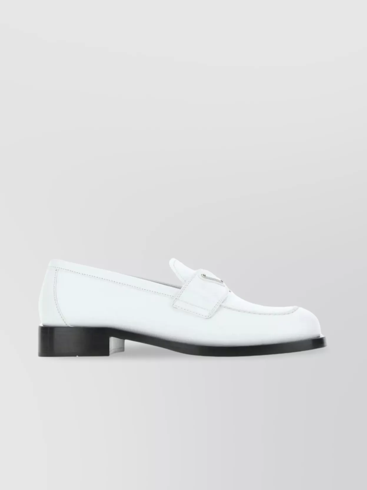 Shop Prada Classic Round Toe Leather Loafers With Low Block Heel In White