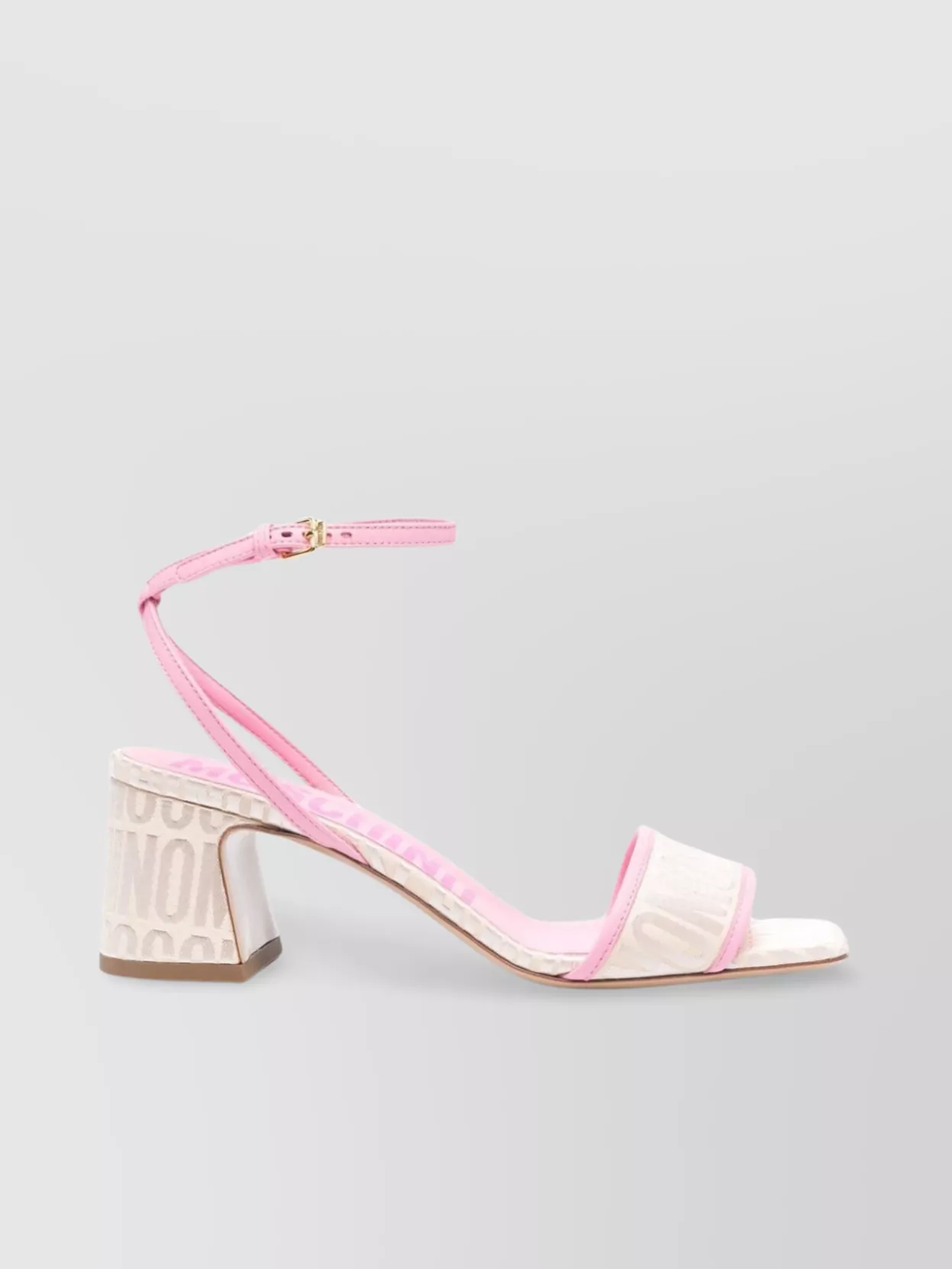 Shop Moschino Canvas And Calf Leather Block Heel Sandals In Pastel