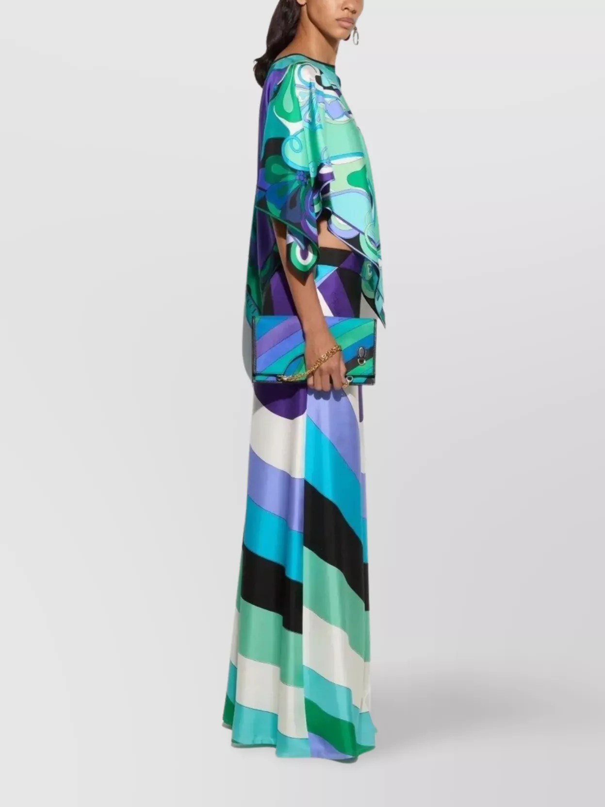 PUCCI DRAPED ASYMMETRIC HEM BLOUSE WITH COLORFUL PRINT