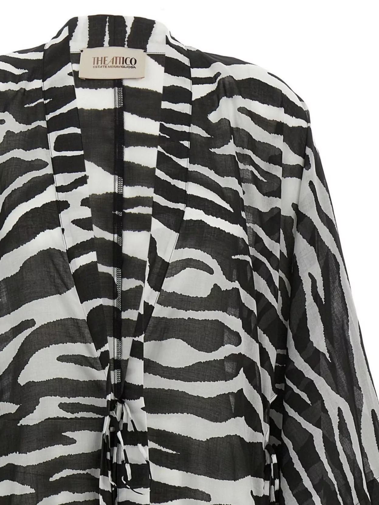 Attico Animal Print Sheer Caftan With Kimono Sleeves In Black
