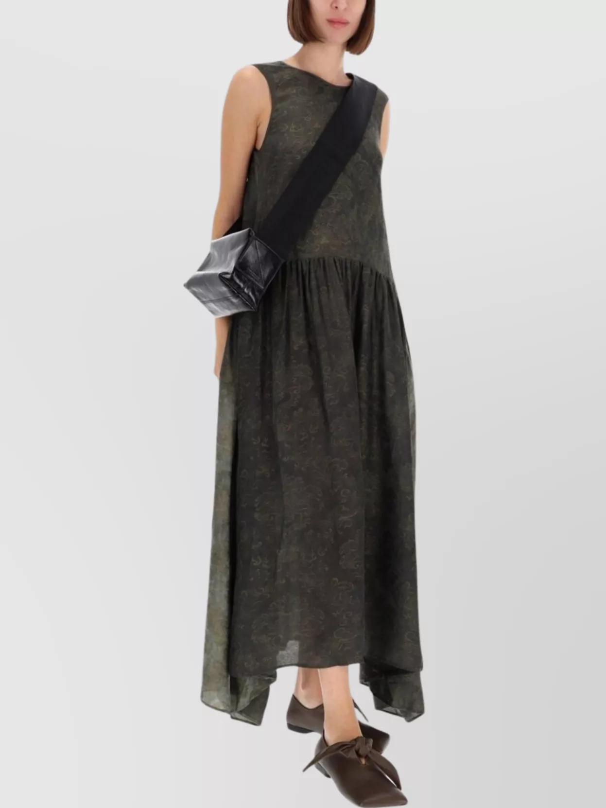 Uma Wang Long Sleeveless Dress High-low Hem In Black