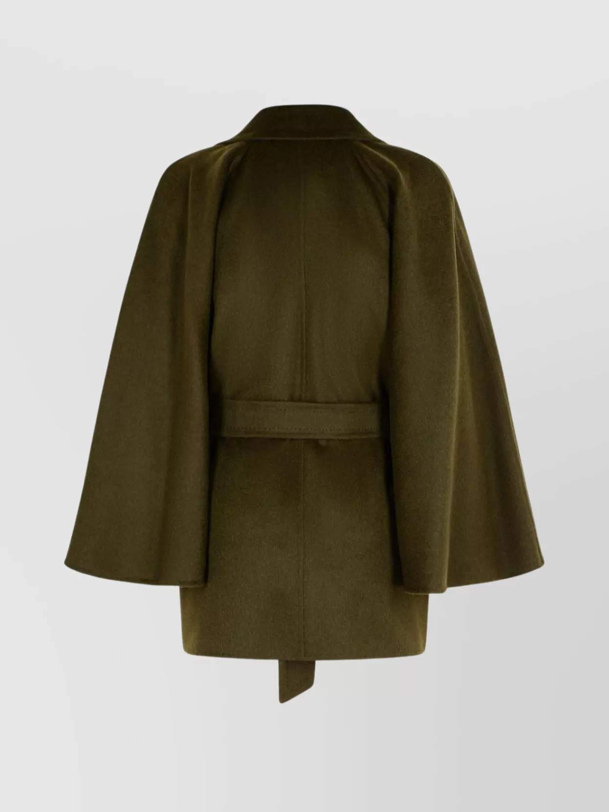 Max Mara Belted Coat With Notched Lapels And Wide Sleeves In Green