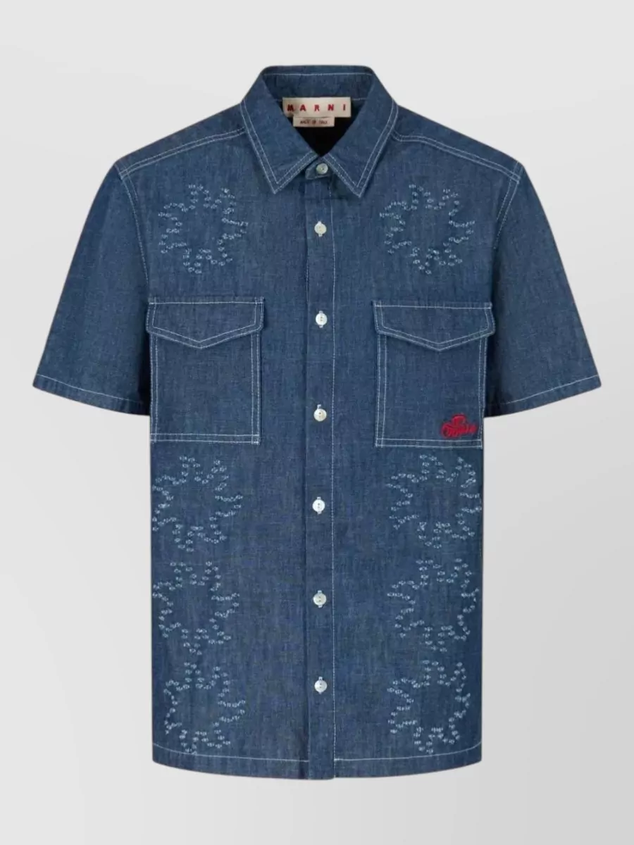 Marni embroidered pocket cotton shirt