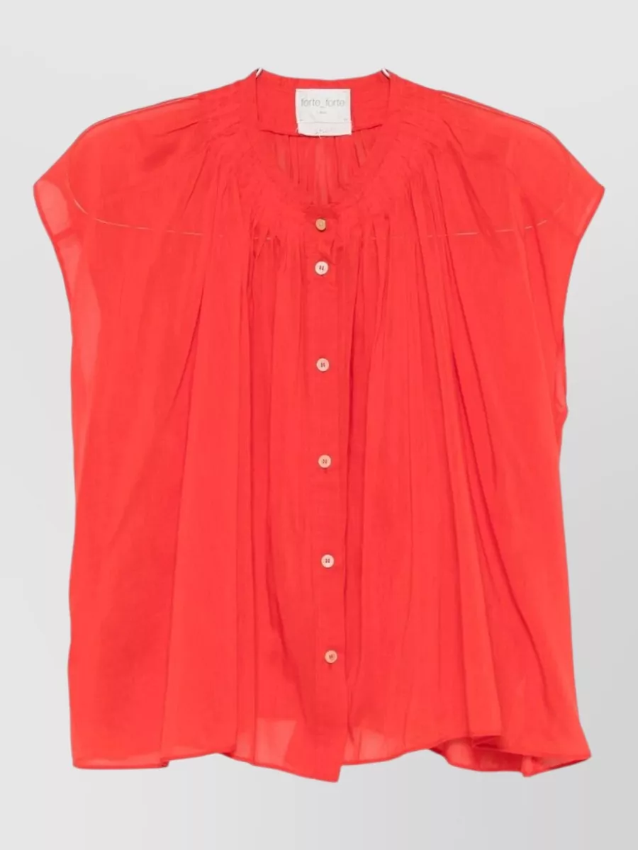 Forte Forte Cotton-silk gathered cap-sleeve blouse