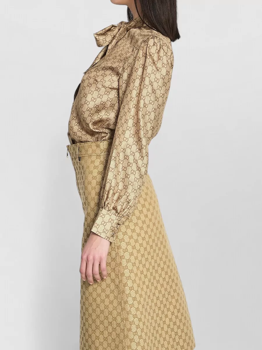 Gucci Silk Printed Bow-Tie Long-Sleeve Blouse