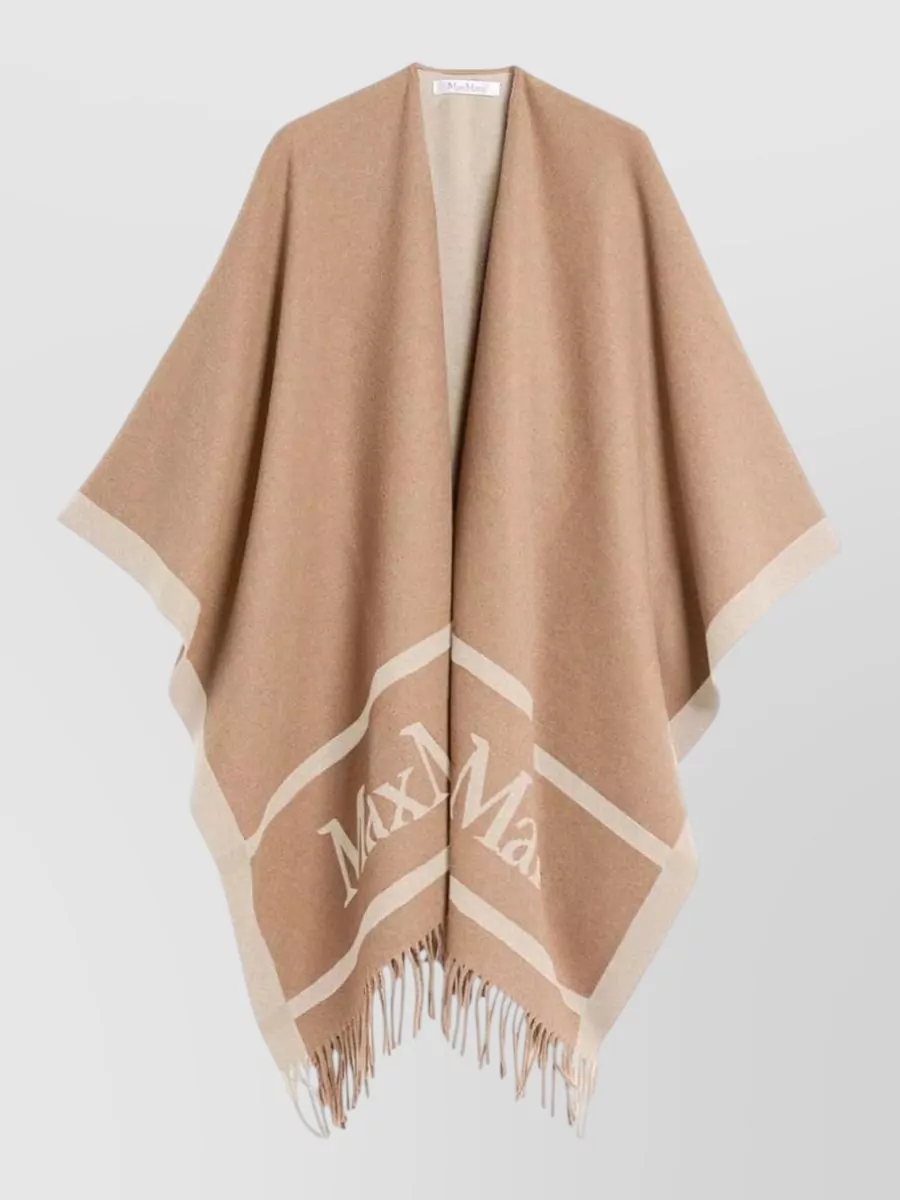Max Mara Wool Fringed Logo Intarsia Poncho