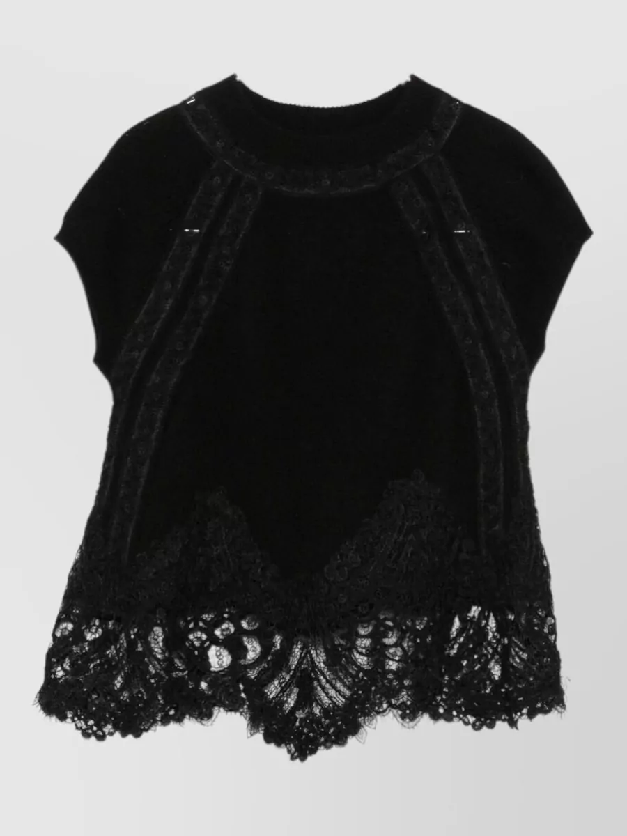 Ermanno Scervino Cashmere Lace-Trim Knitted Top