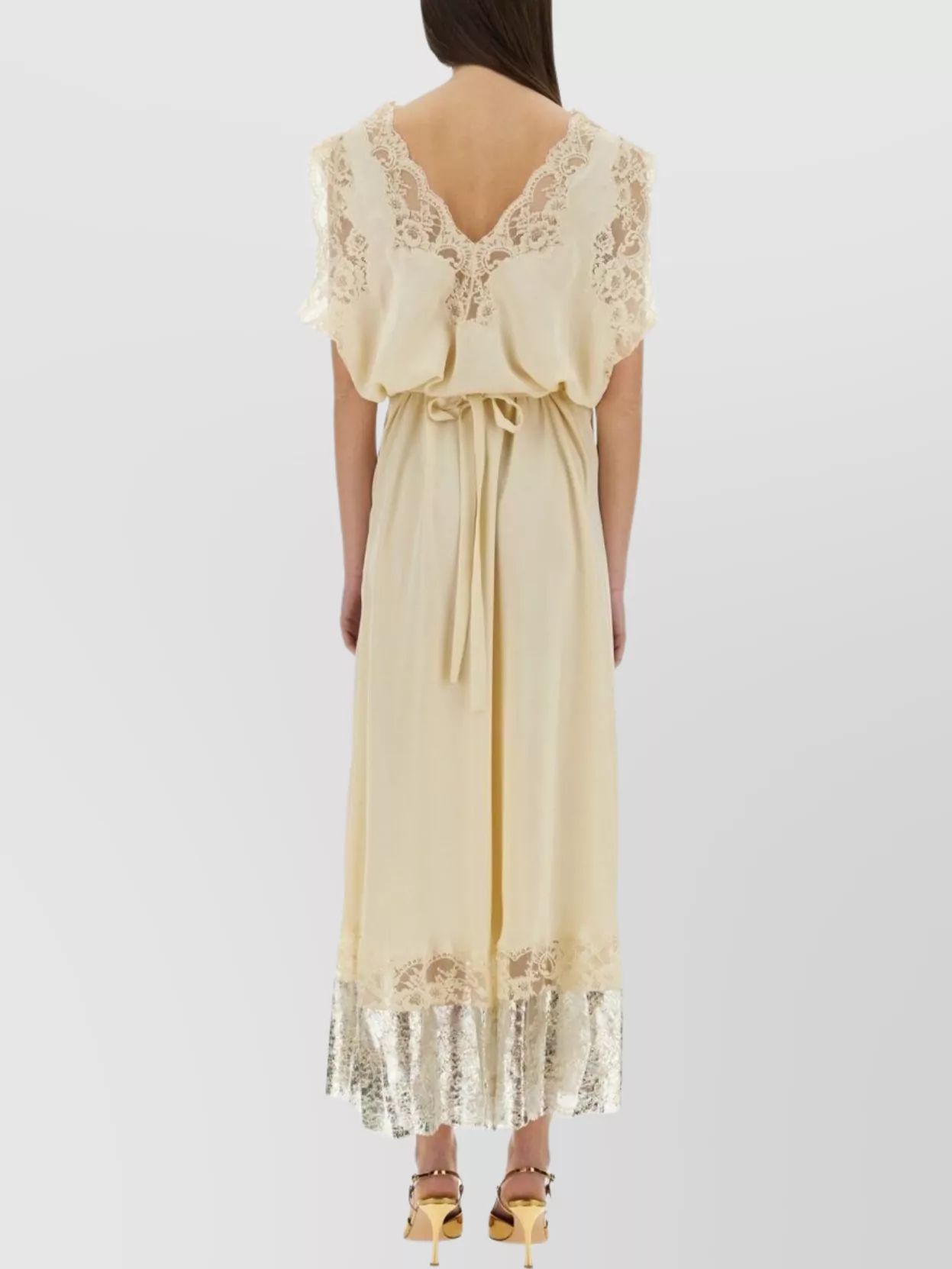 Rabanne Lace Inlay Sleeveless V-neck Midi Dress In Neutral