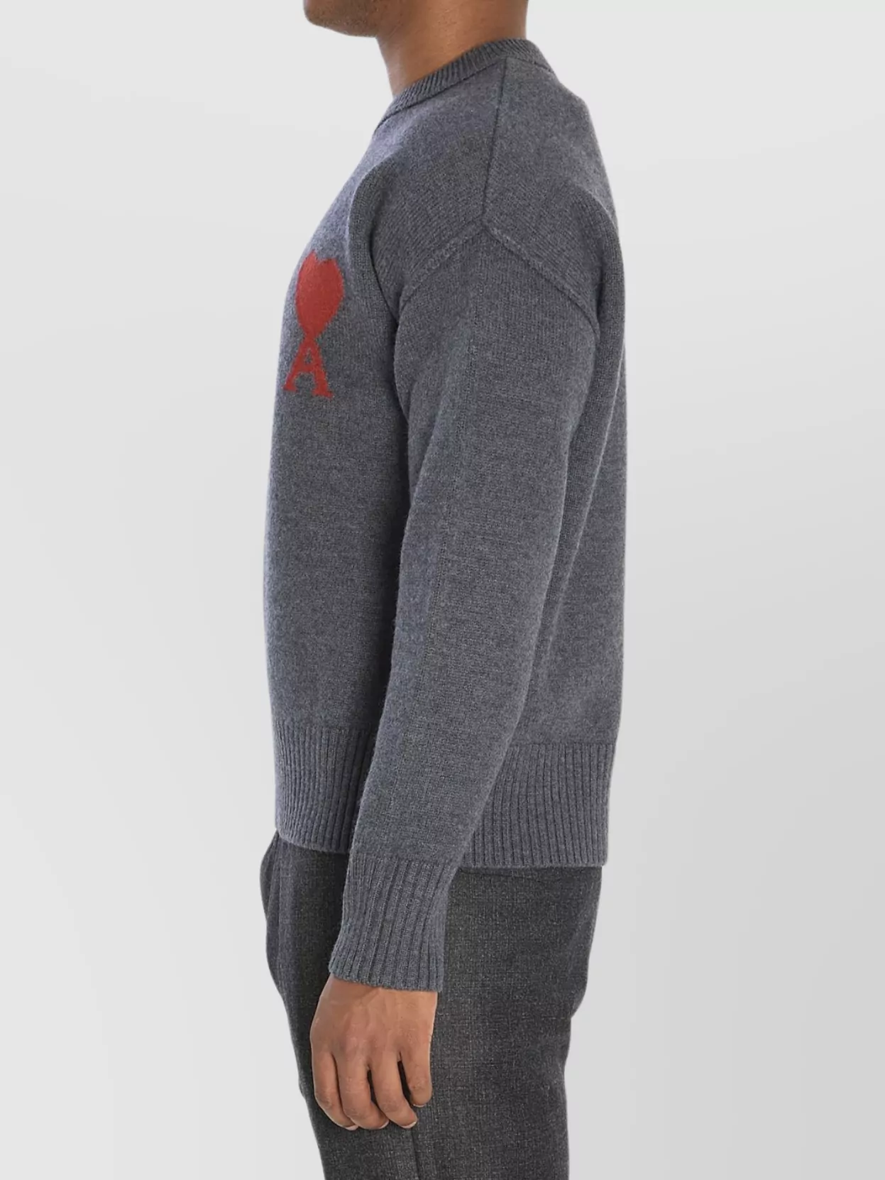 Ami Alexandre Mattiussi Heart Intarsia Wool Knit Crewneck Sweater In Gray