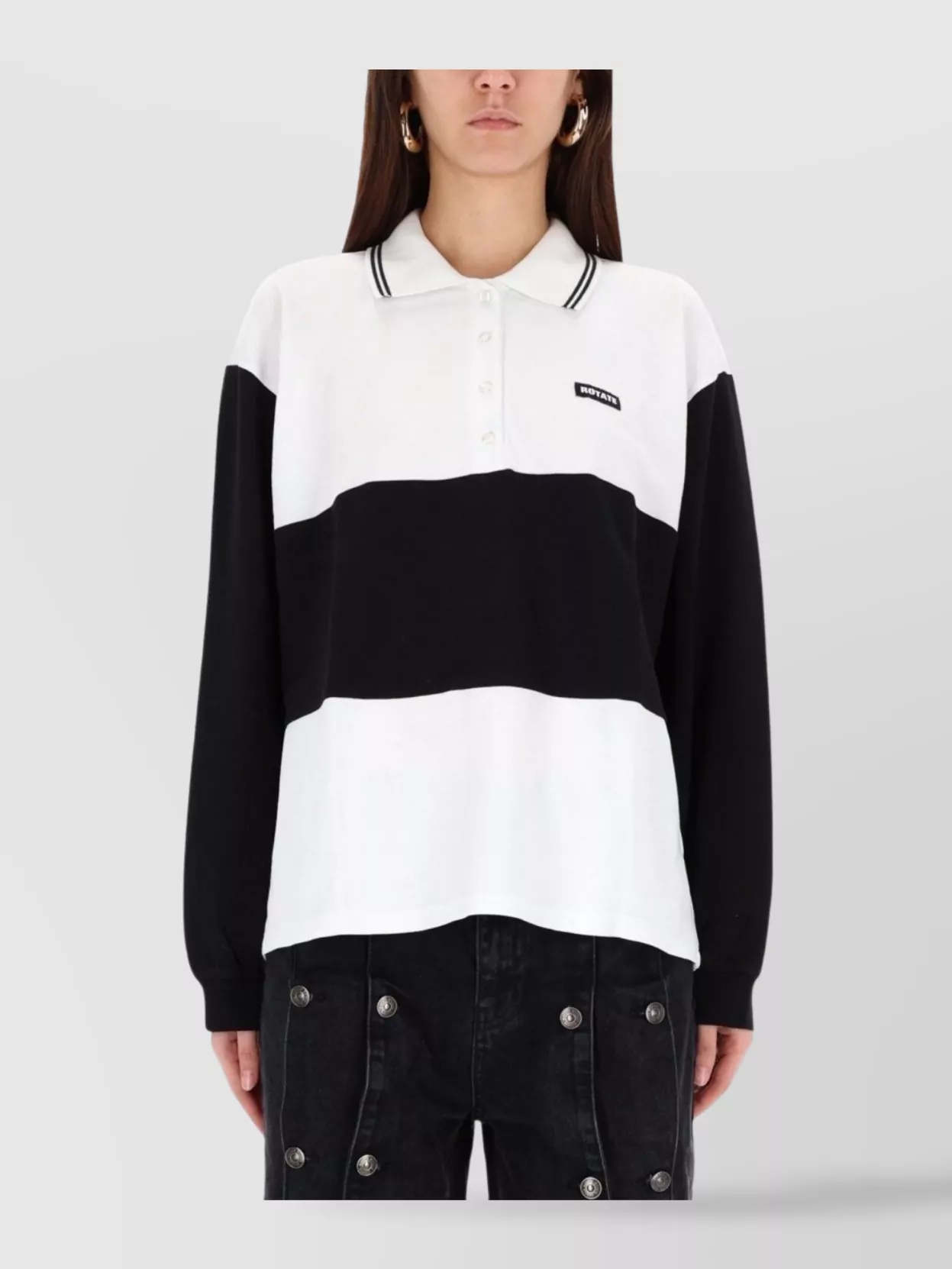 Rotate Birger Christensen Long Sleeve Polo Top Color Block Design