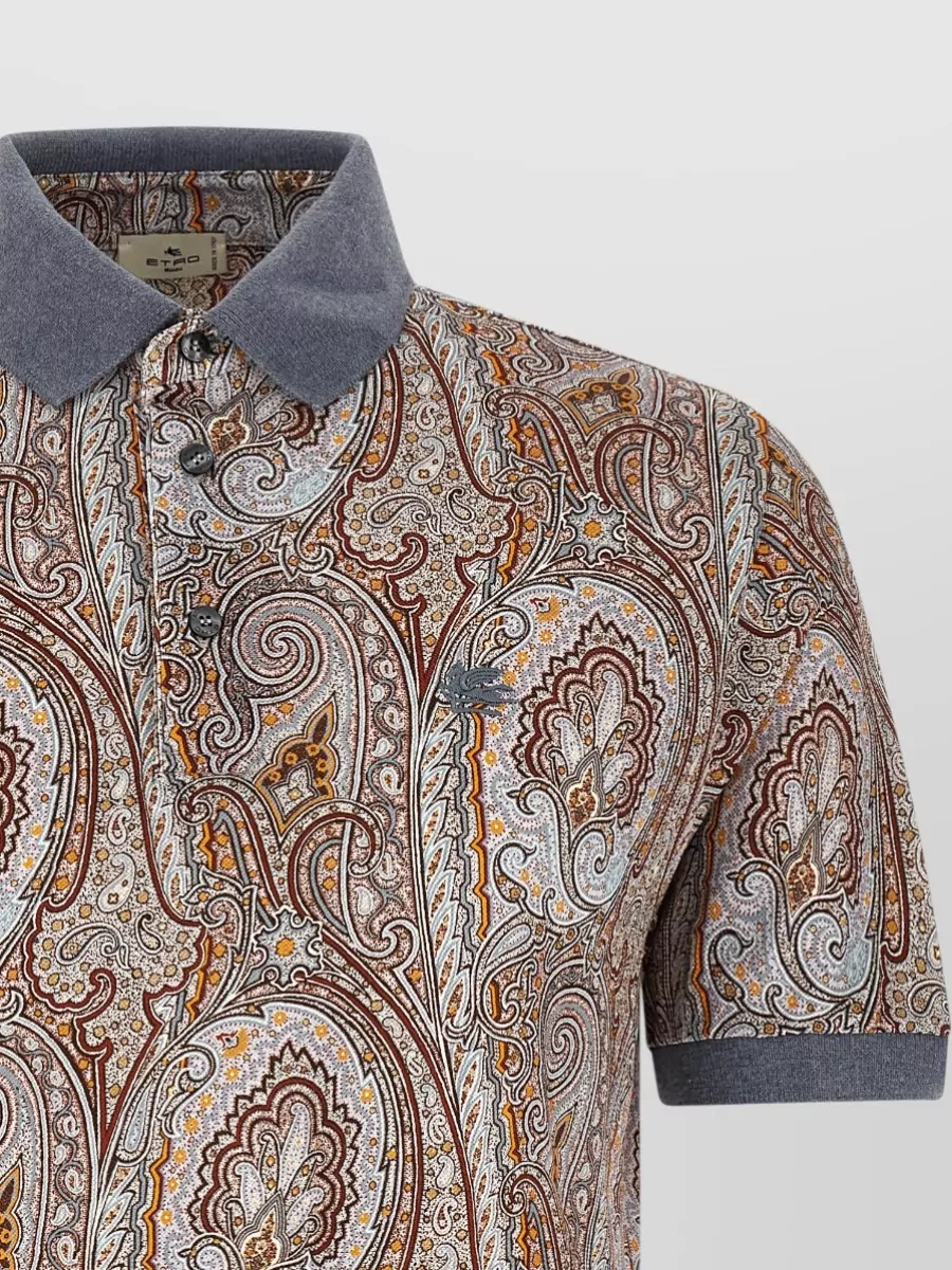 Etro Arnica Paisley Polo Shirt Contrast Collar Cuffs