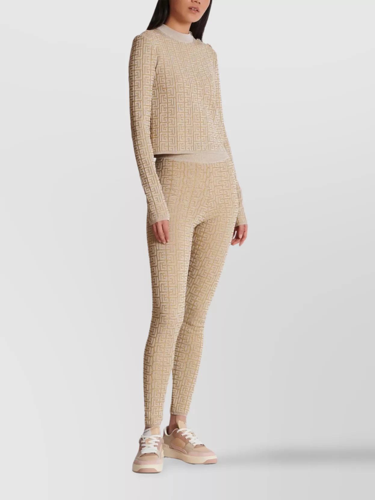Balmain Ribbed Contrast Knit Leggings With High Waist