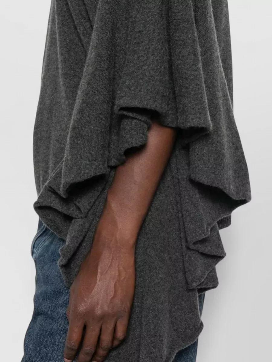 Uma Wang Cashmere Crew-Neck Short Ruffle-Sleeve Relaxed-Fit Knitted Top