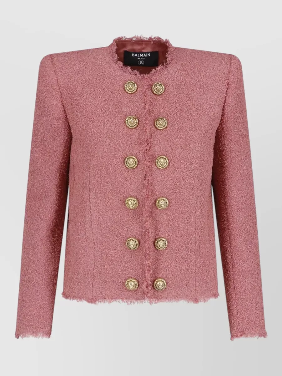 Balmain Tweed Crew Neck Suit Jacket
