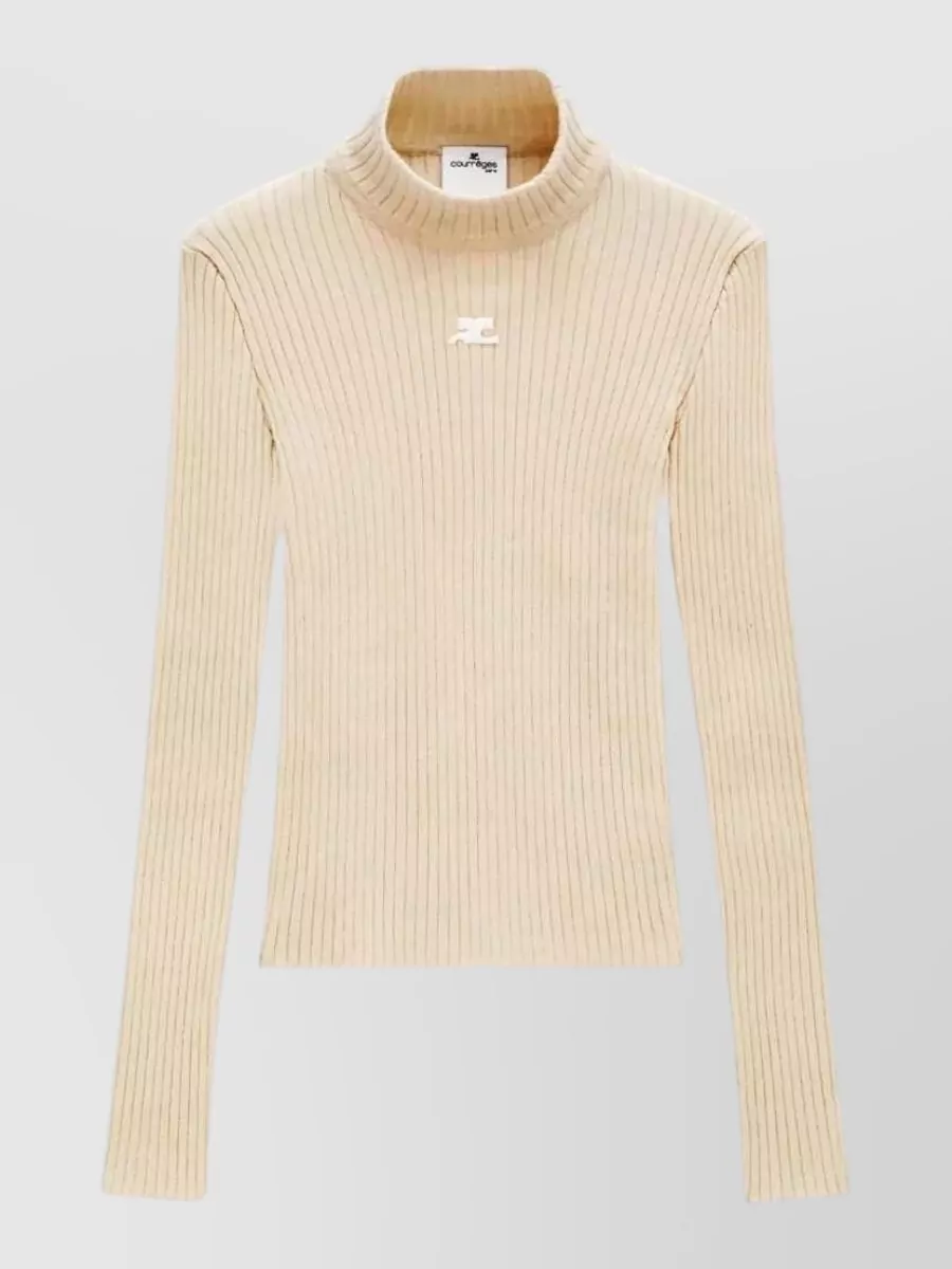 Courrèges ribbed high neck long sleeve knit sweater