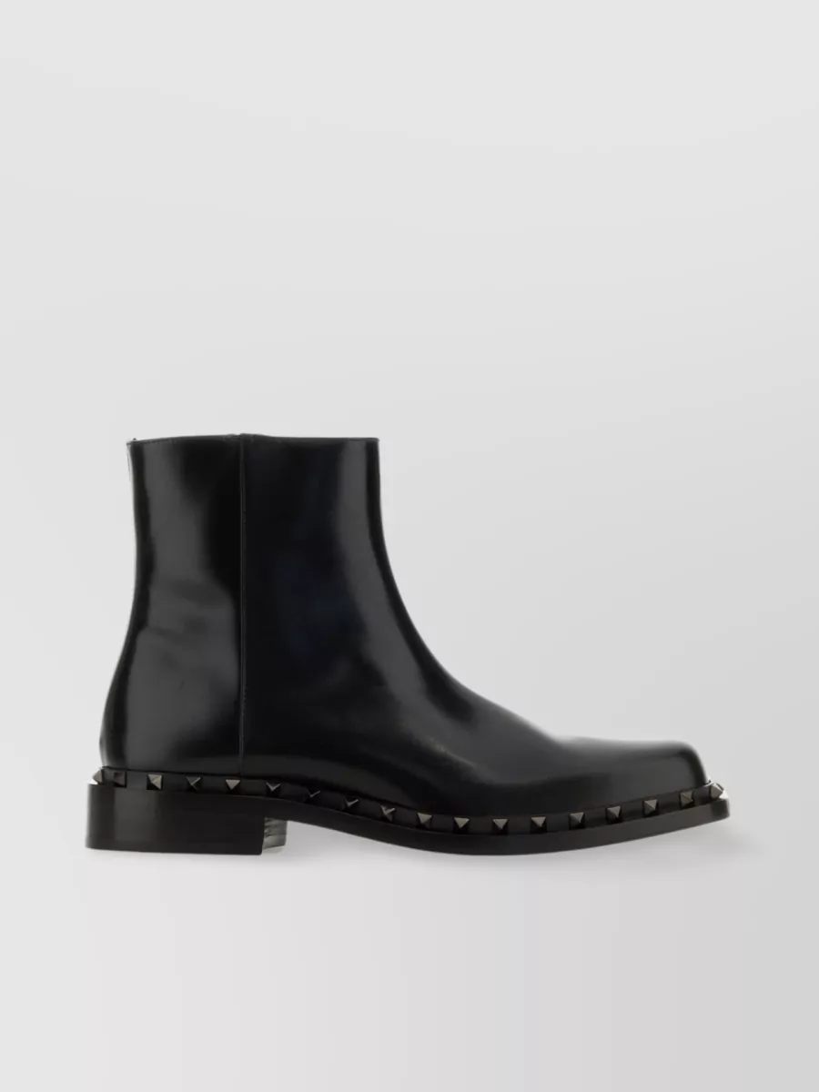 Shop Valentino Studded Leather Ankle Boots In Black