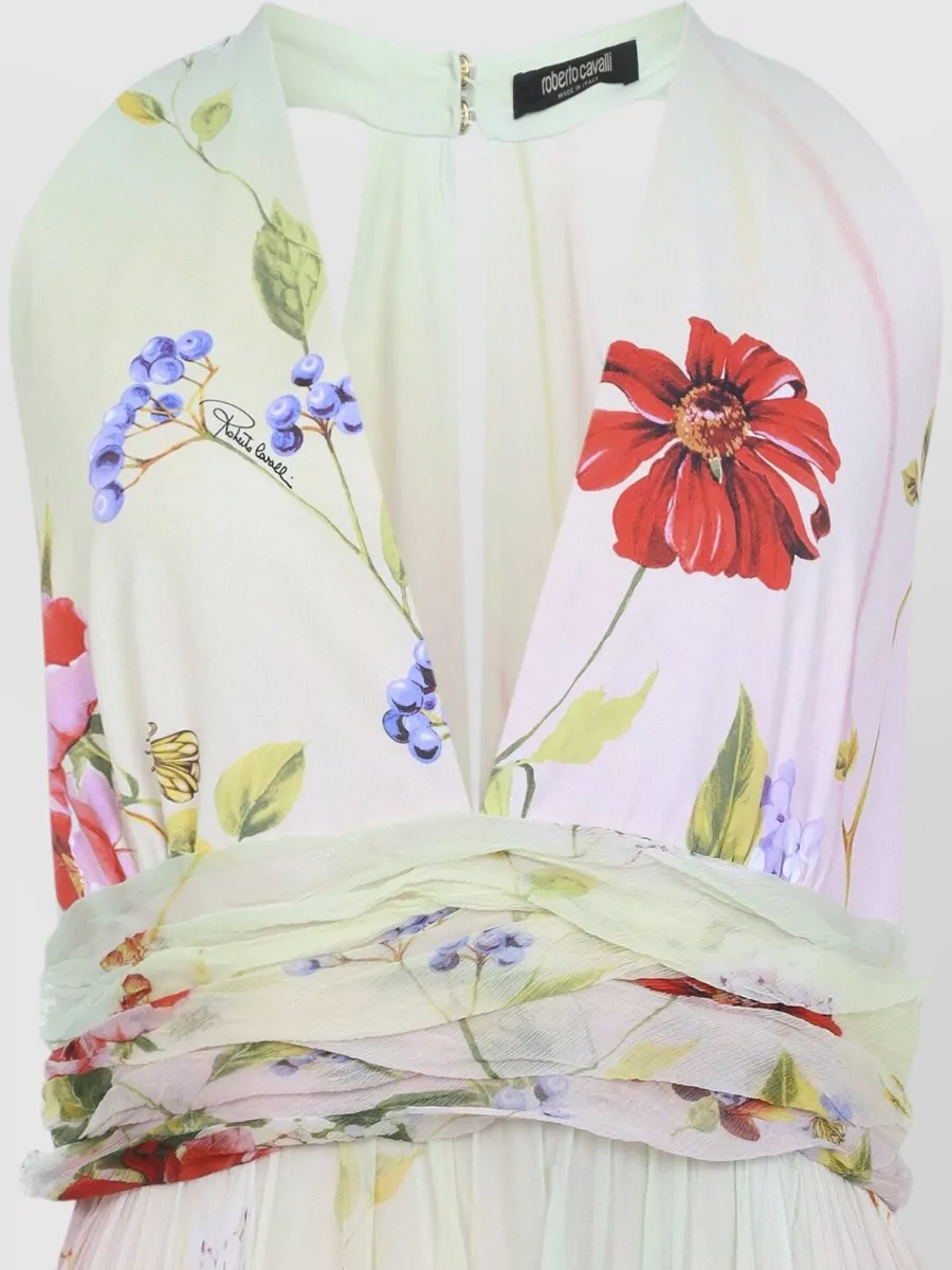Roberto Cavalli Miami Flowers Halter Neck Long Dress