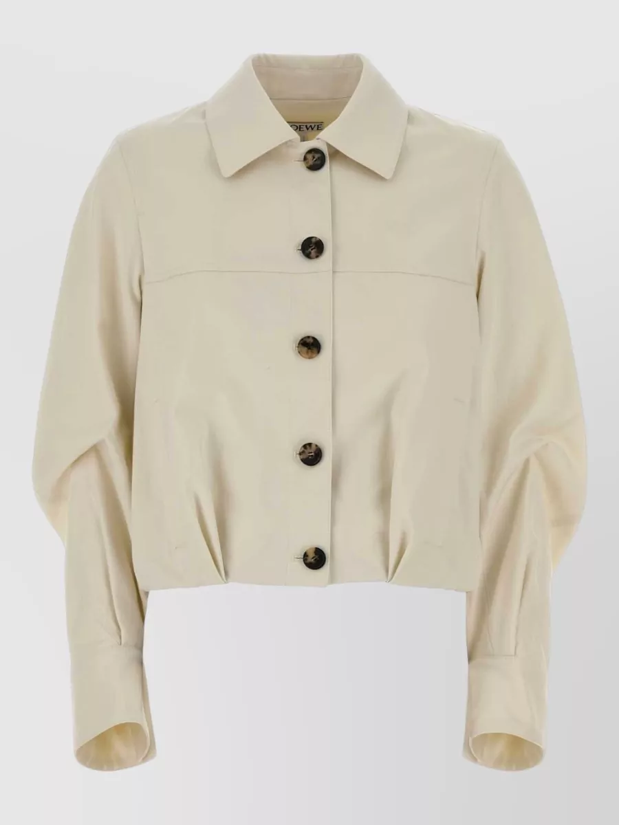 Loewe Cotton Blend Cropped Jacket Long Sleeves Collar In Gray