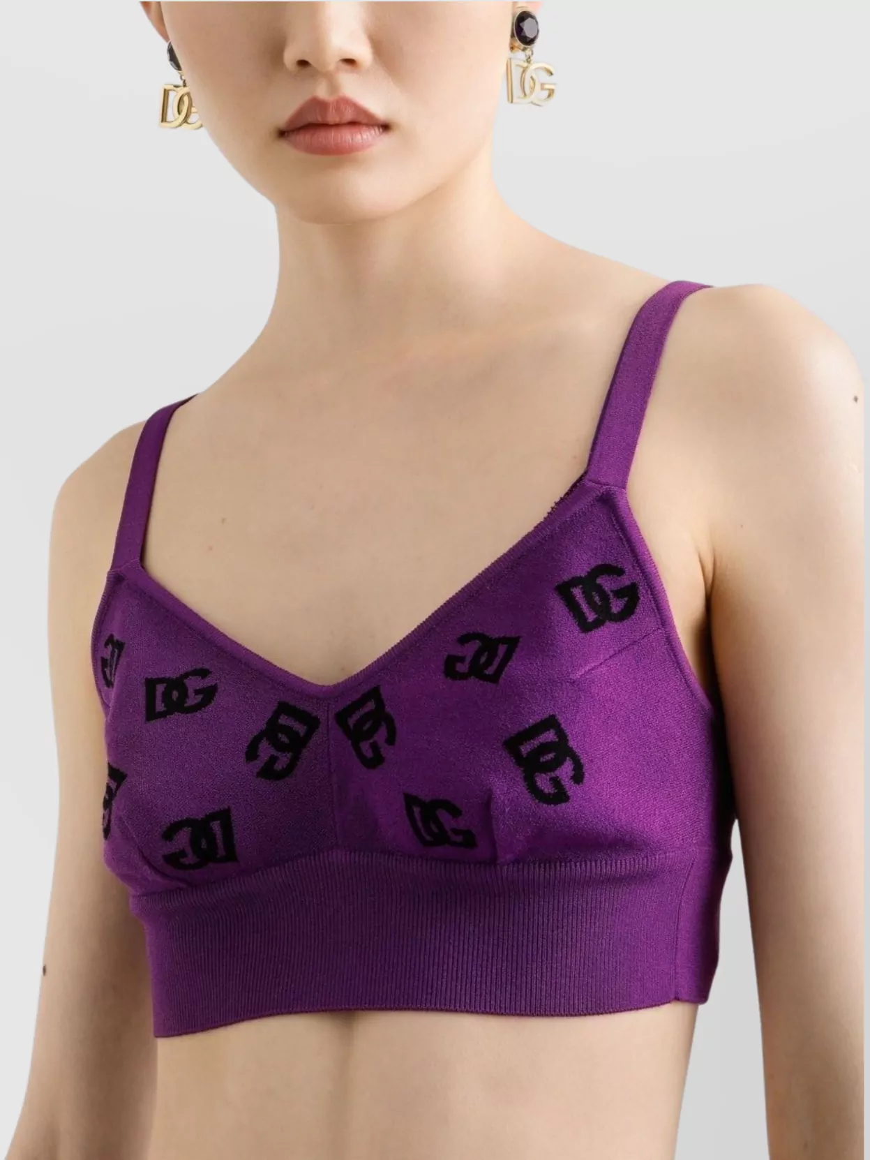 Dolce & Gabbana Viscose Bra Top With Dg Jacquard Logo In Purple