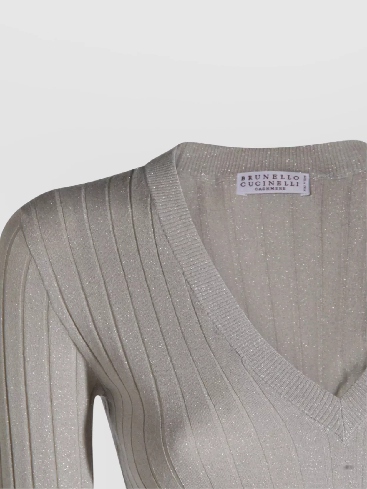 Brunello Cucinelli Sparkling Long Sleeve V Neck Knitwear In Gray