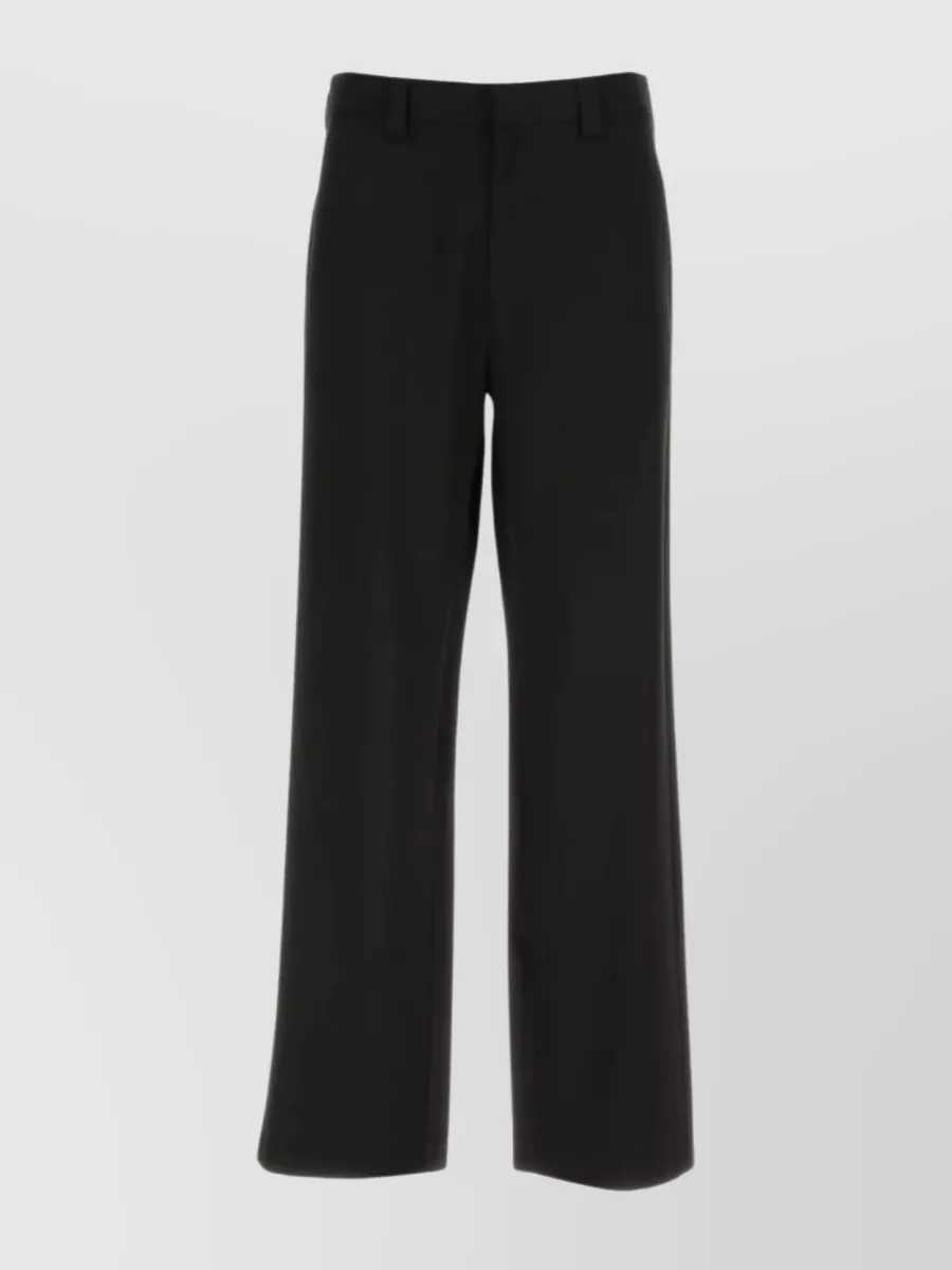 Shop Prada Wide-leg Wool Pant With Belt Loops In Black