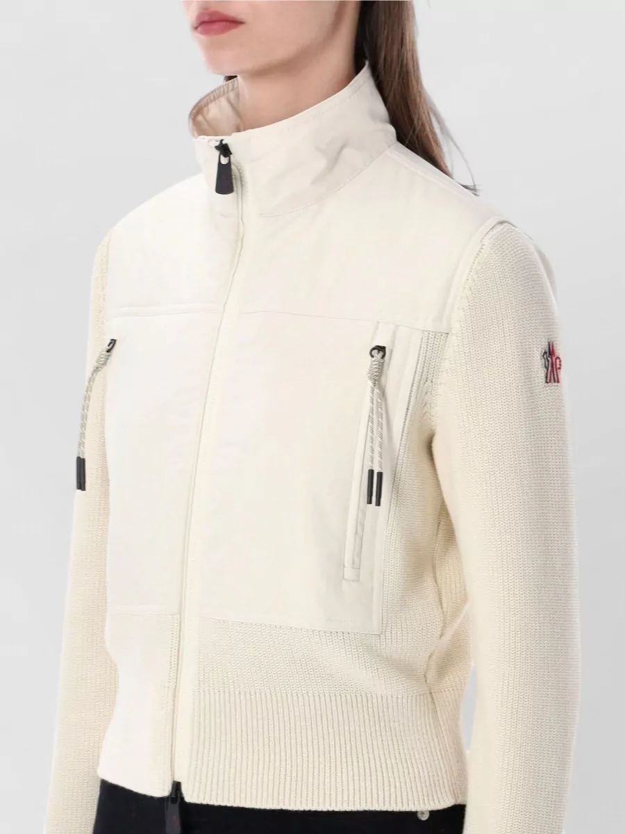 Moncler Grenoble High Collar Knit Cardigan Zip Pockets