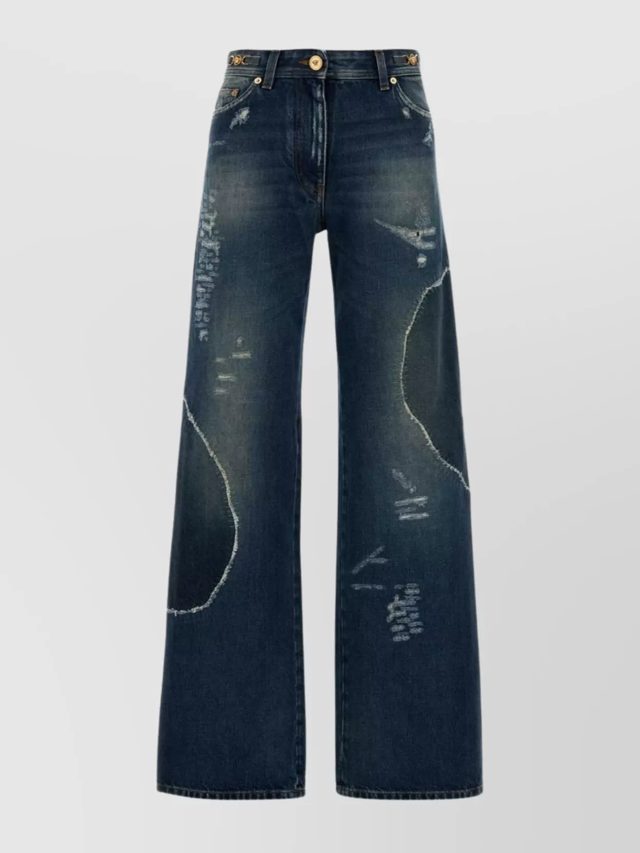 Versace Wide-leg Denim Trousers Featuring Pockets In Blue