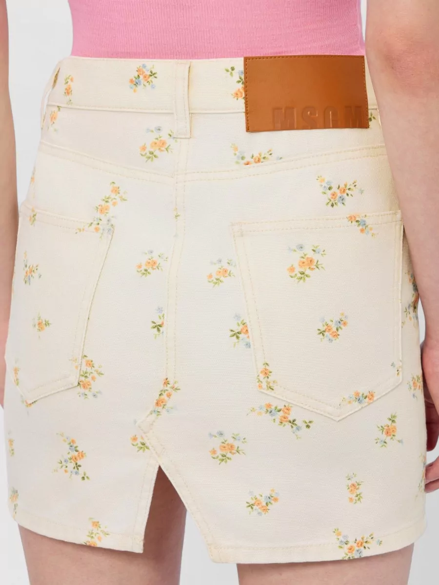 Msgm Floral-Print Cotton Fitted Skirt