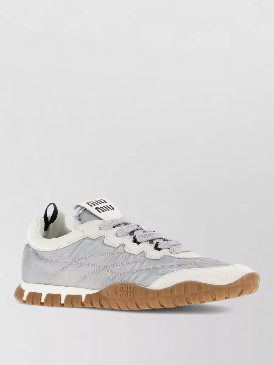 Miu Miu suede leather and fabric lace-up sneakers