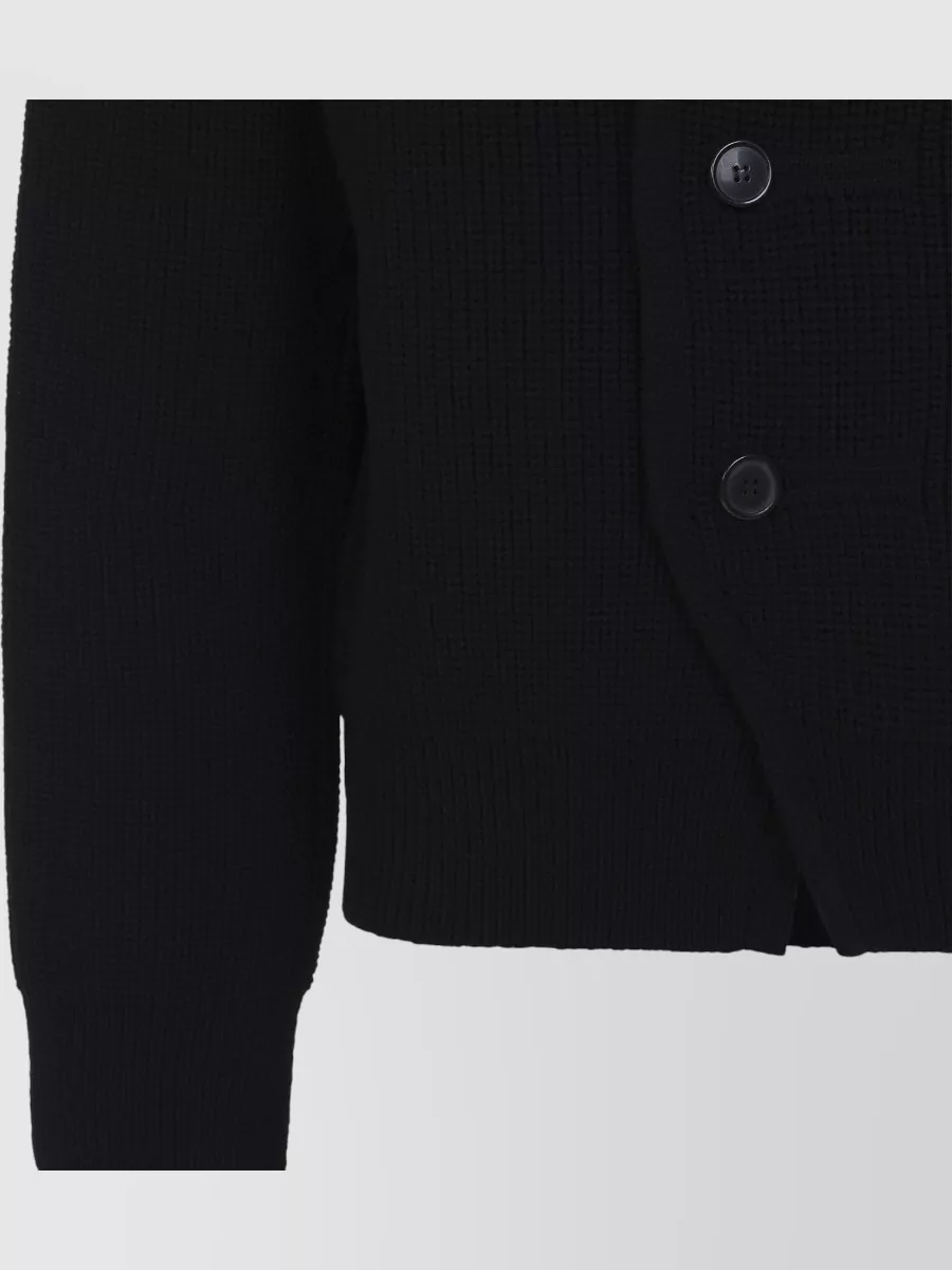 Dries Van Noten Wool Ribbed Asymmetric High Neck Cardigan