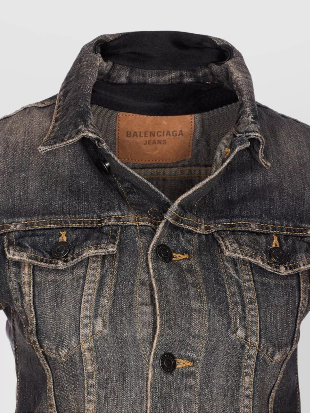 Shop Balenciaga Ribbon Collar Distressed Lace Jacket Pockets