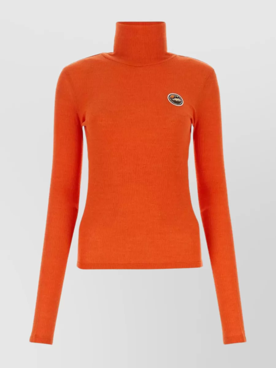 Shop Chloé Wool Blend Turtleneck With Long Sleeves In Orange