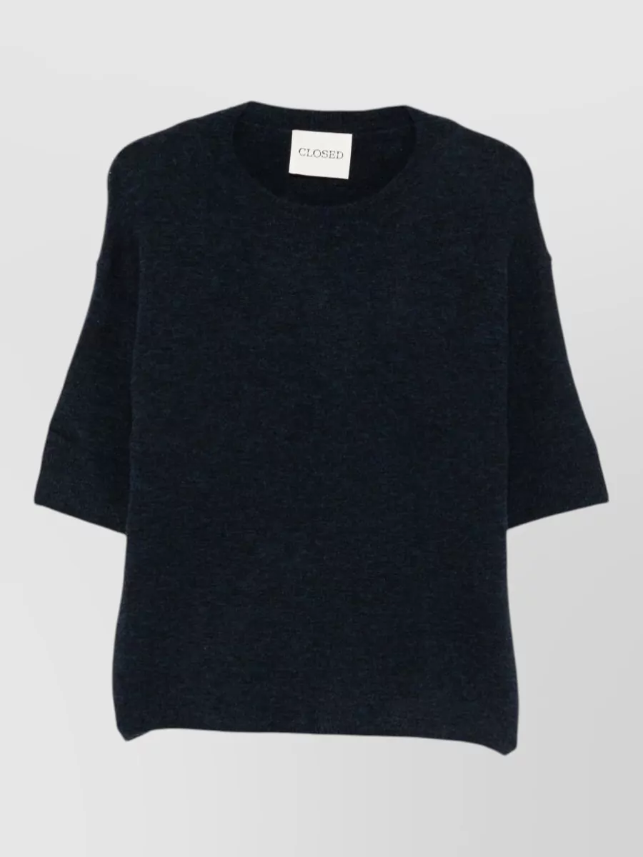 Closed wool crew-neck short-sleeve ribbed sweater