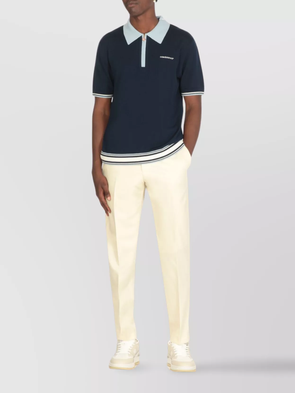 Casablanca Wool Polo Shirt With Contrasting Collar And Ribbed Trims