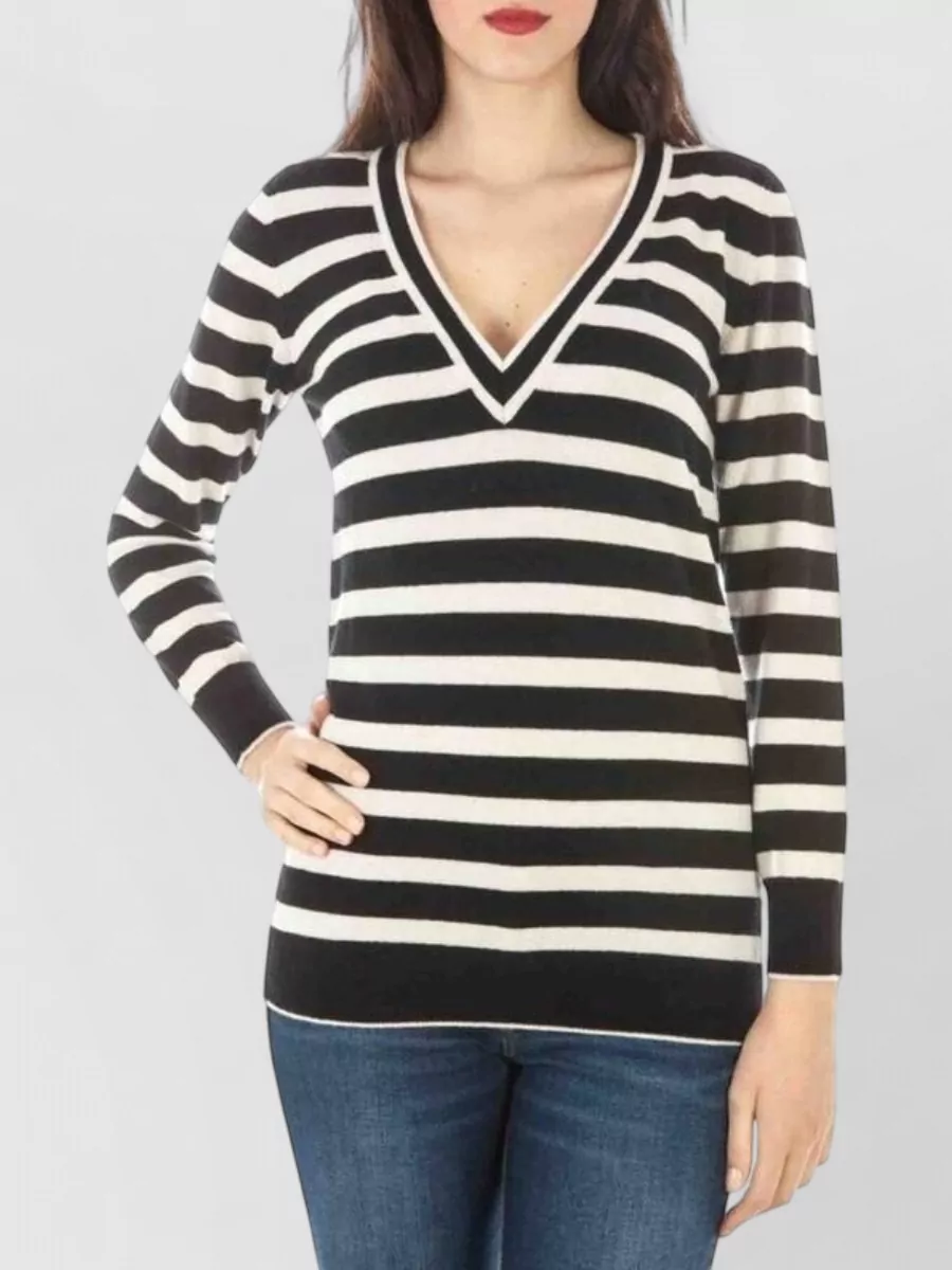 Fred Perry wool cashmere v-neck striped sweater