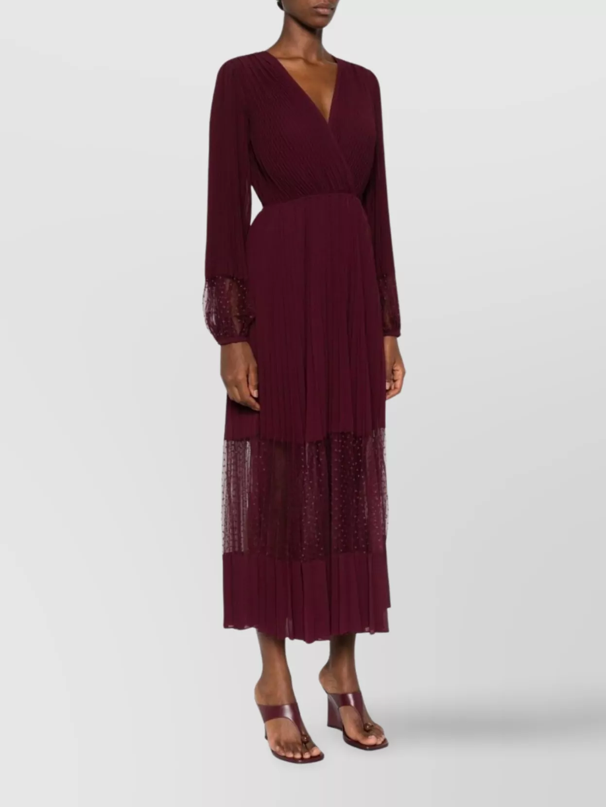 Twin-Set V-Neck Long Sleeve Dress With Sheer Panels