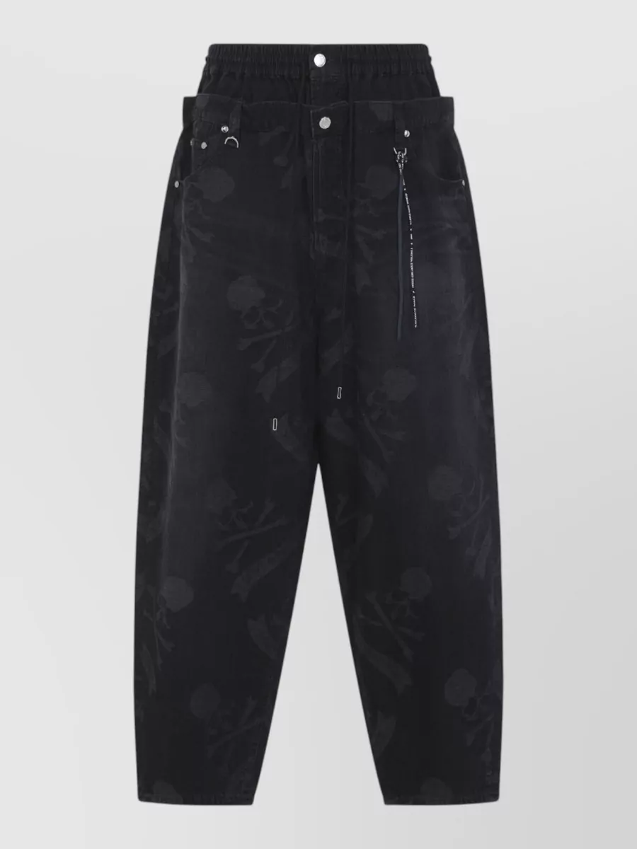 Mastermind World cotton logo-jacquard wide-leg jeans